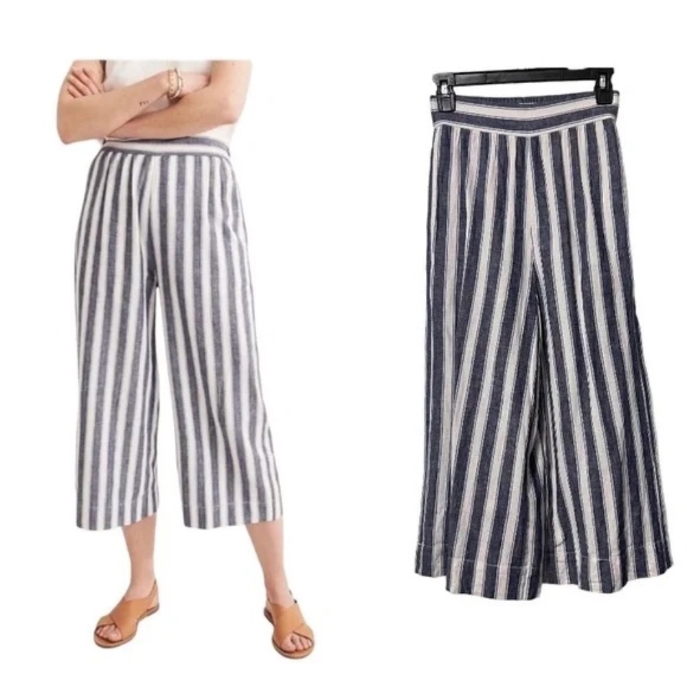 Madewell Huston Linen Wide Leg Pull On Crop Pants 45123